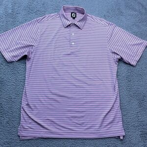 FootJoy Peformance Polo Mens Large Stretch Golf Shirt Pink w/ Blue‎ Stripes